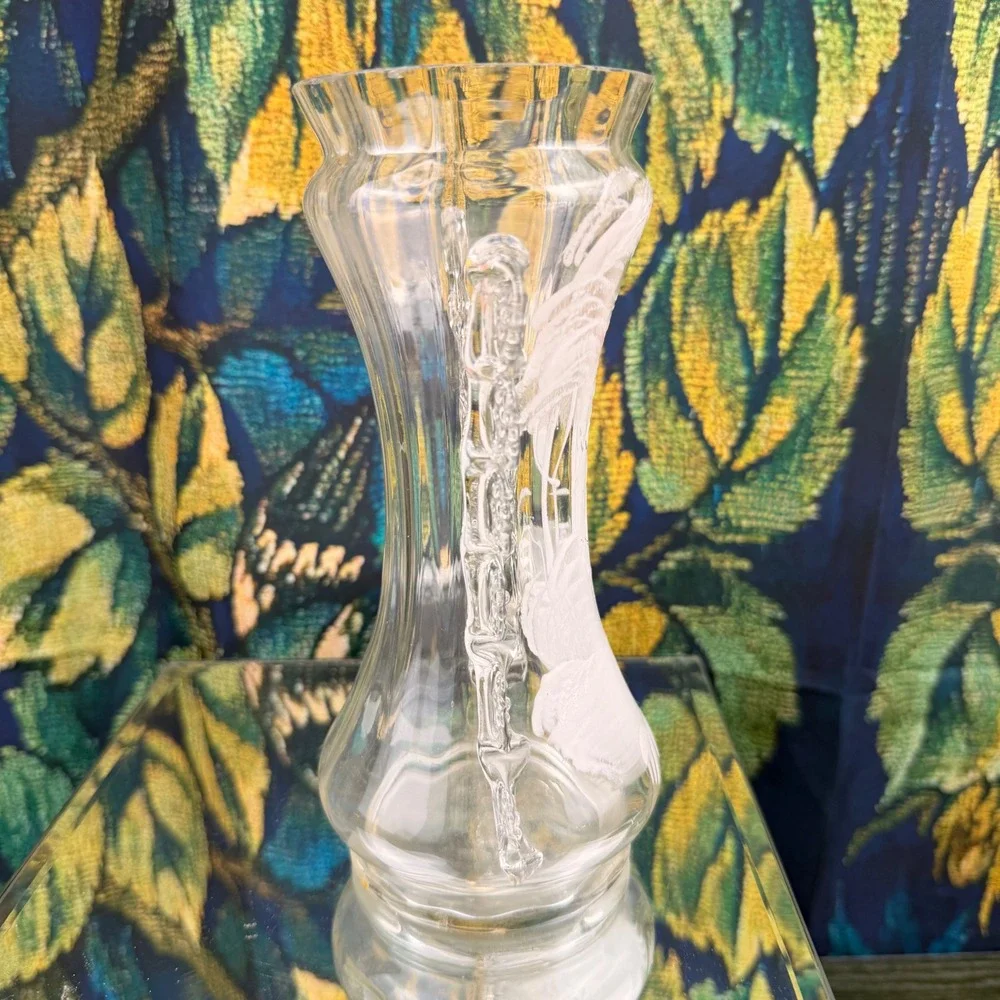 Antique Mary Gregory Style Clear Glass Vase Hand Painted Enamel Girl Rigaree‎ 8